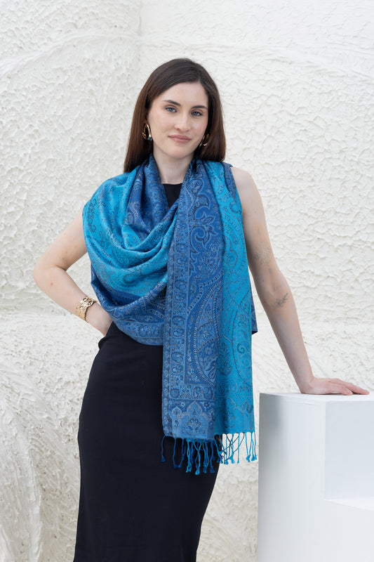 Turquoise & Cobalt Blue Silk Wrap