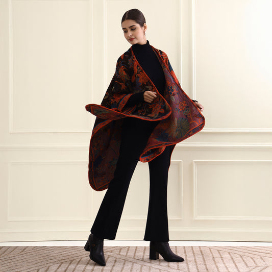 Capes & Ruanas Black & Red Peacock
