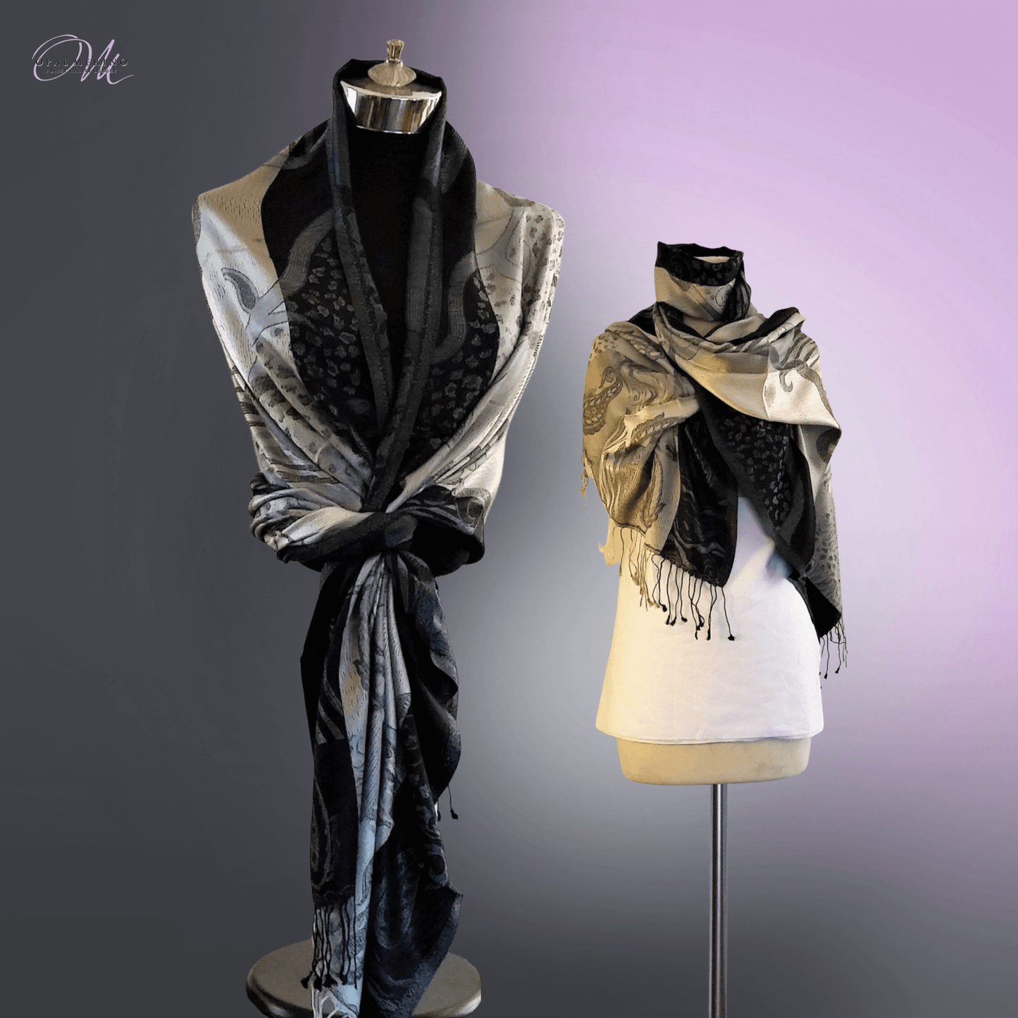 Navy Silver Pure Silk Shawl
