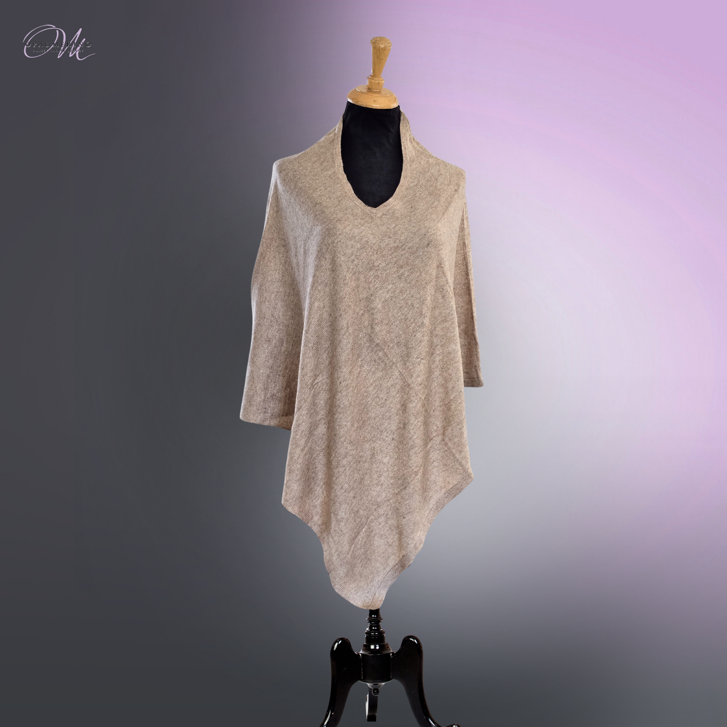 Oatmeal Poncho V-Neck Merino Cashmere Blend