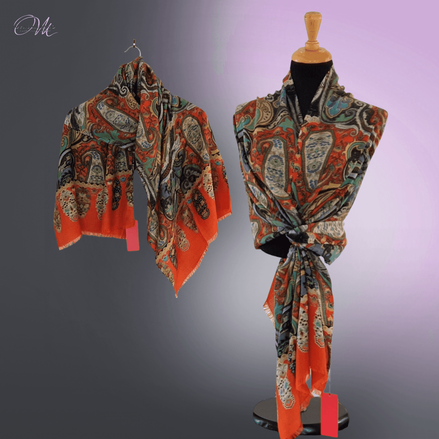 Orange Paisley Merino Wool/Silk Shawl
