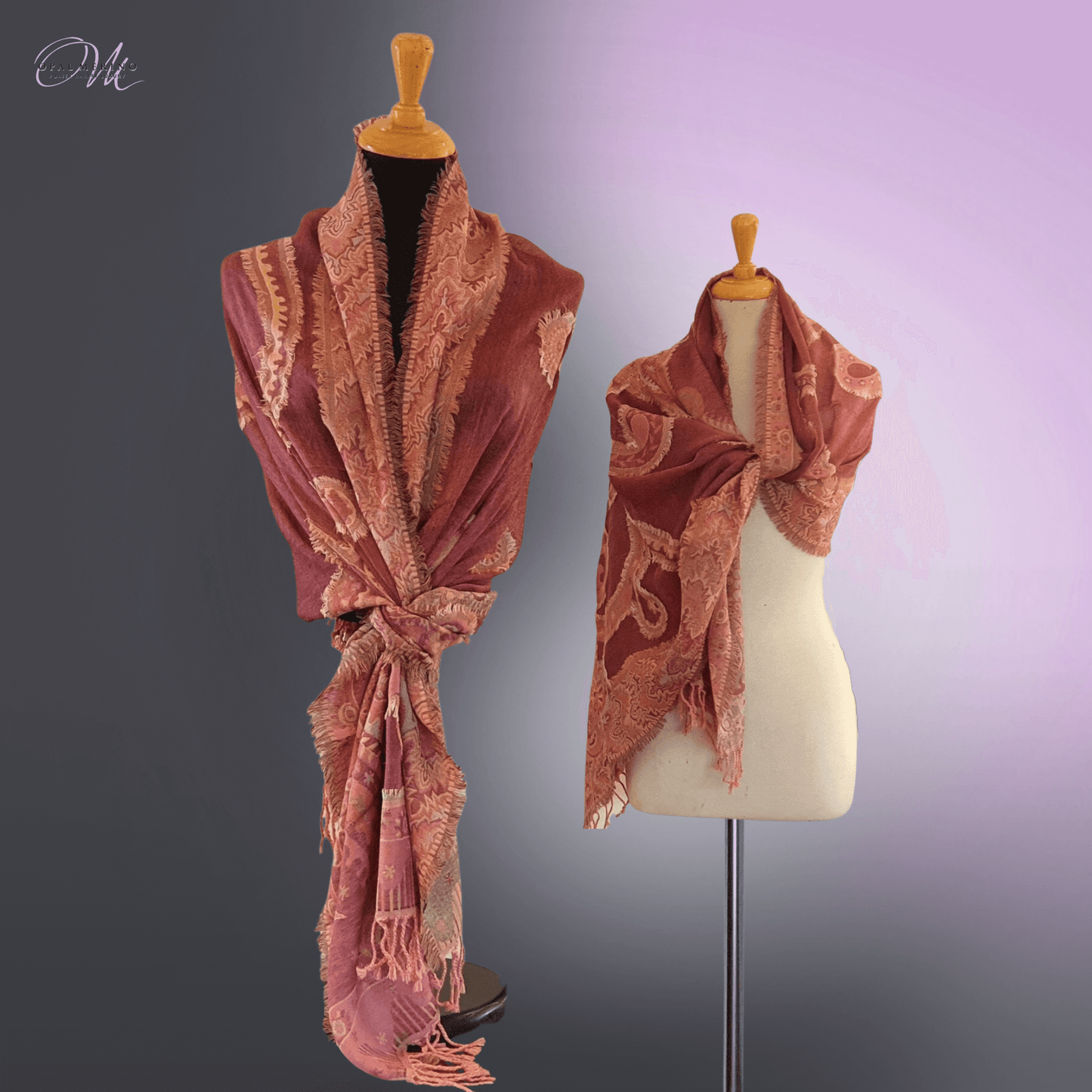 Mushroom Pink Fray Merino Wool Shawl