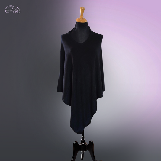 Plain Black Poncho V-Neck Merino & Cashmere Blend