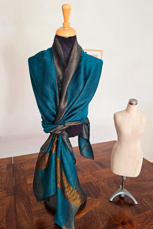 Teal Merino Wool & Lurex Shawl