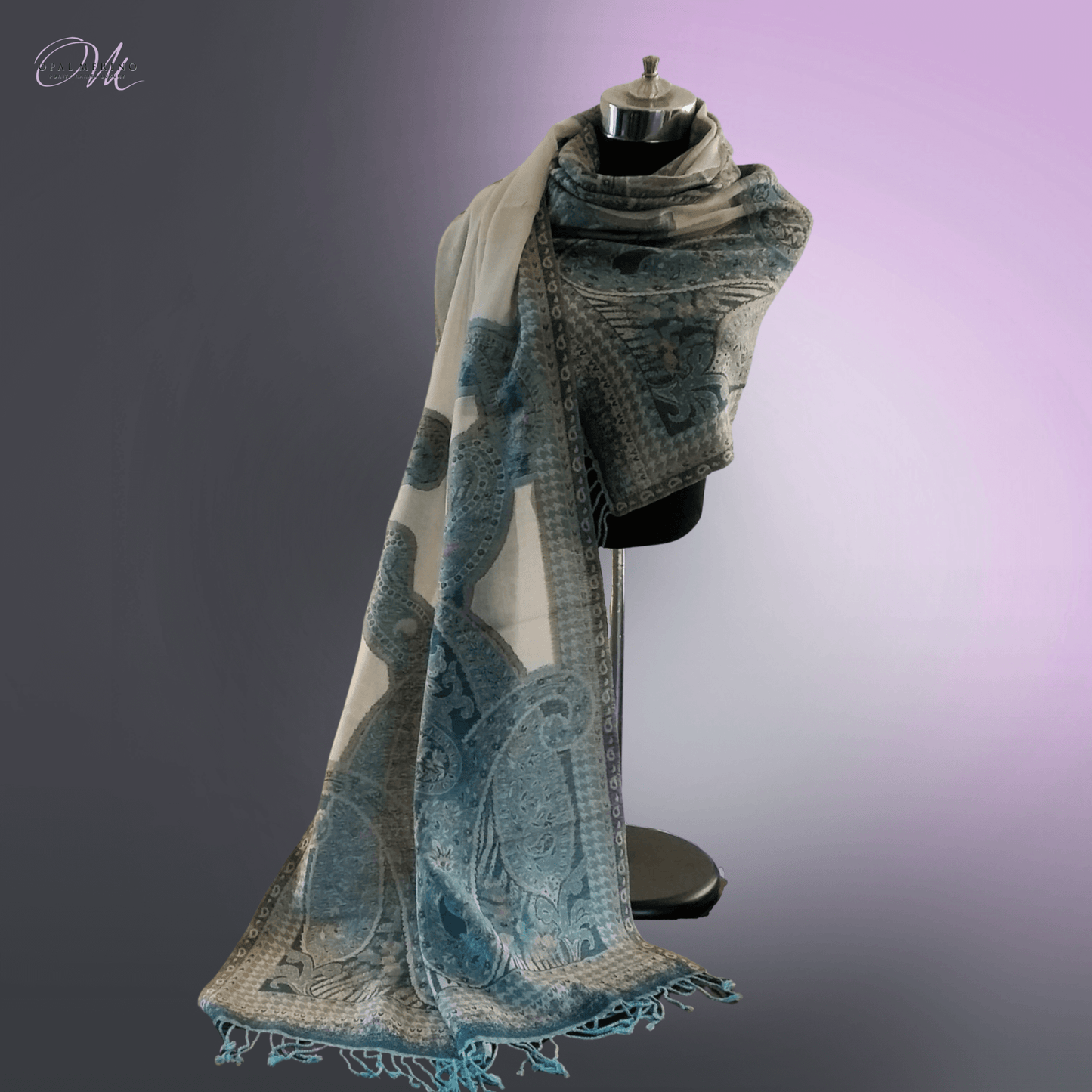 White Turquoise' Merino Wool Shawl