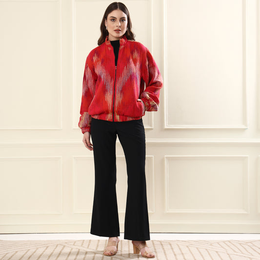 Merino Wool Bomber Jacket Coral