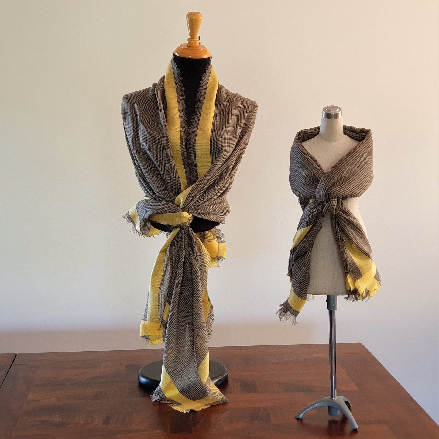 Khaki Border Merino/Cotton/Acrylic Shawl - Opal Merino