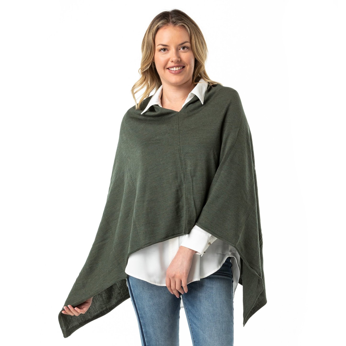 Moss Green Poncho Pure Merino Wool - Opal Merino