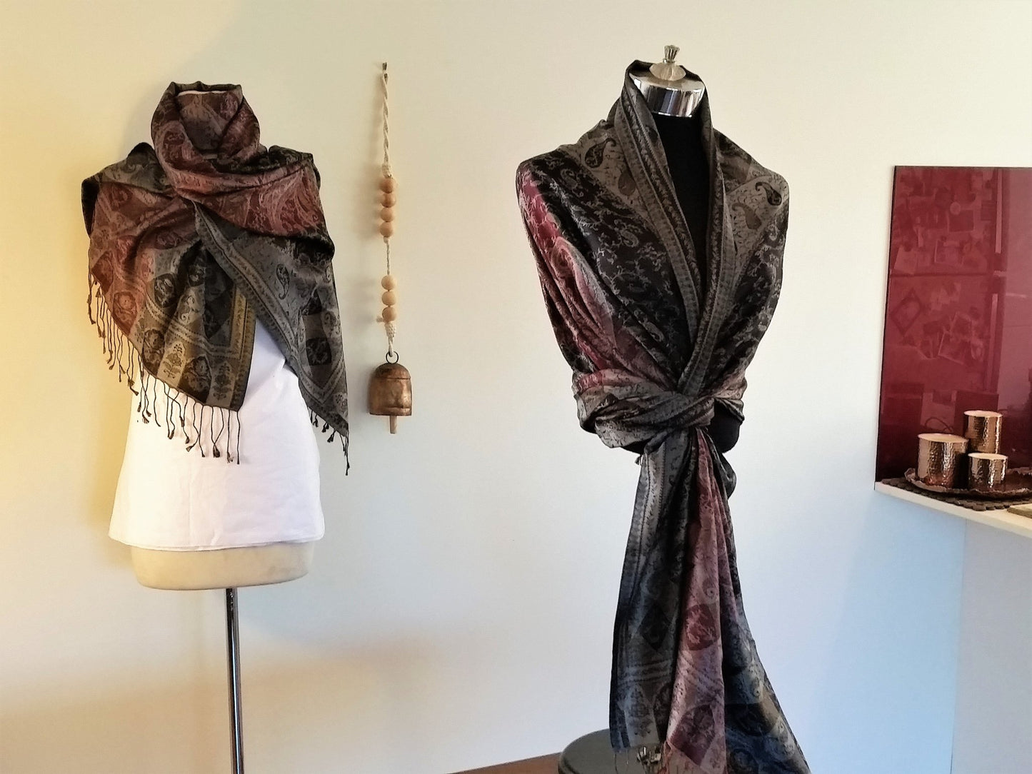 Navy Maroon Pure Silk Shawl - Opal Merino