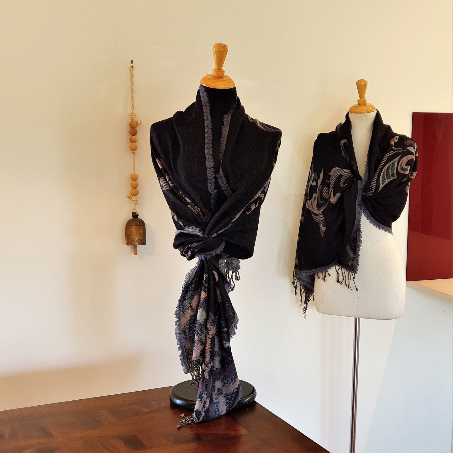 Navy Mauve Honeycomb Merino Wool Shawl - Opal Merino