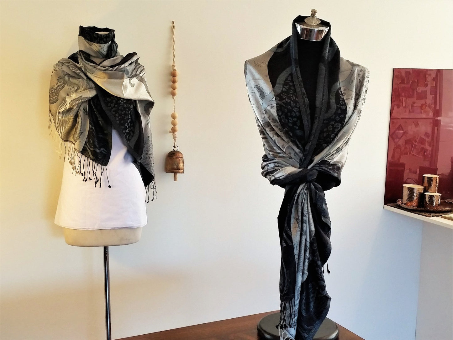 Navy Silver Pure Silk Shawl - Opal Merino