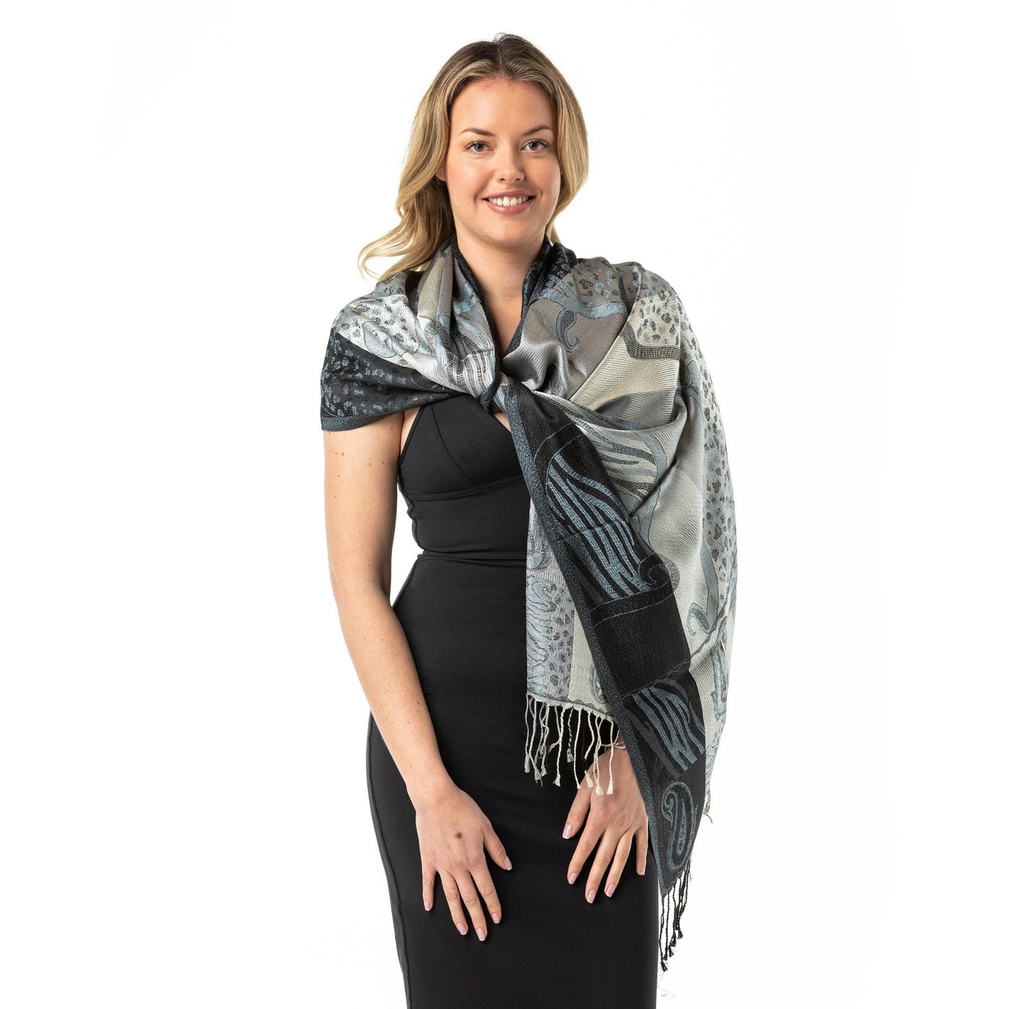 Navy Silver Pure Silk Shawl - Opal Merino
