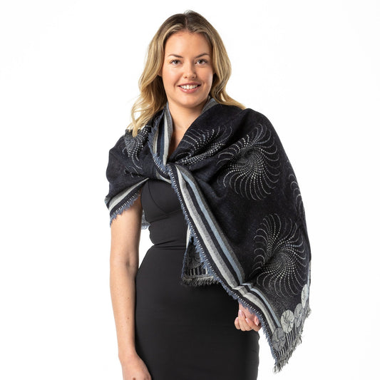 Navy Winter White Merino Wool Shawl - Opal Merino