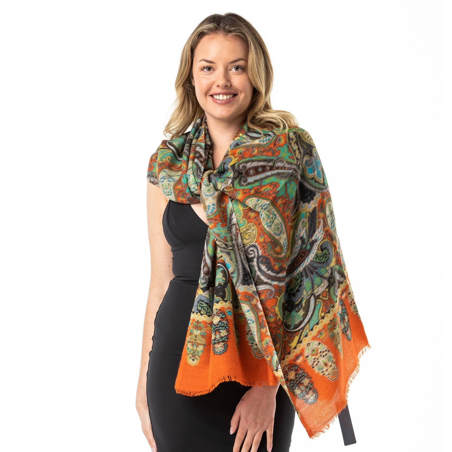 Orange Paisley Merino Wool/Silk Shawl - Opal Merino