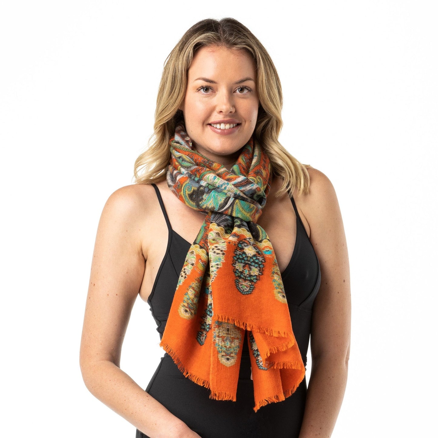 Orange Paisley Merino Wool/Silk Shawl - Opal Merino