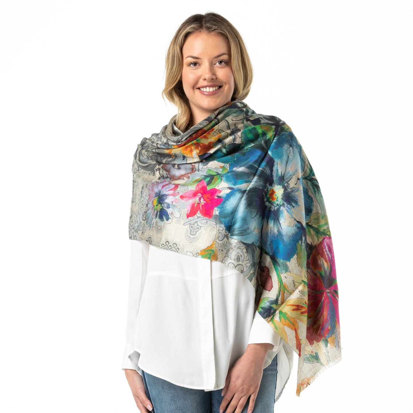 Pure Silk Shawl Paisley Classic - Opal Merino