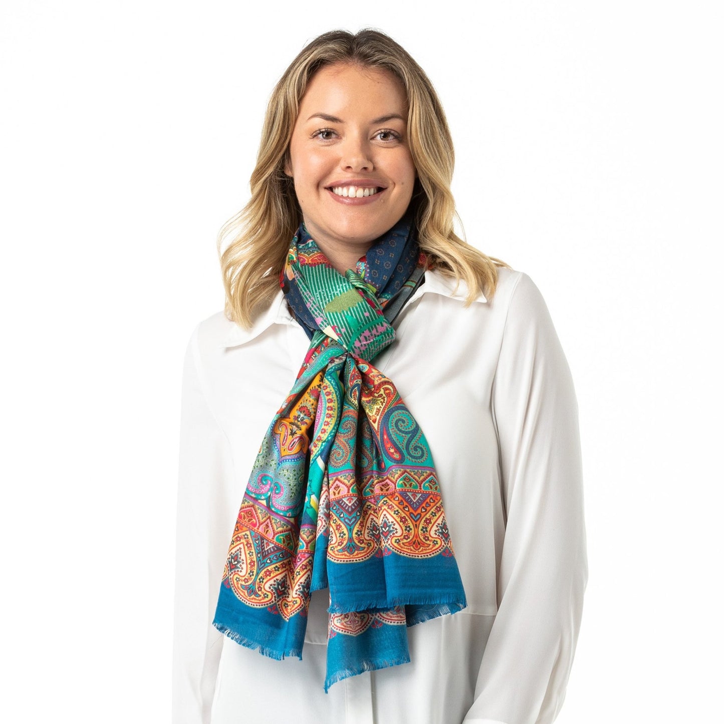 Pure Silk Shawl Paisley Teal - Opal Merino