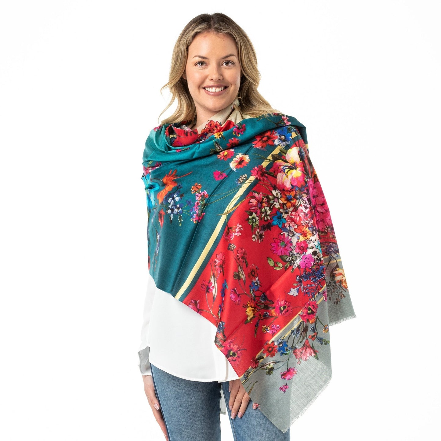 Pure Silk Shawl Teal Ombre Digital Print - Opal Merino