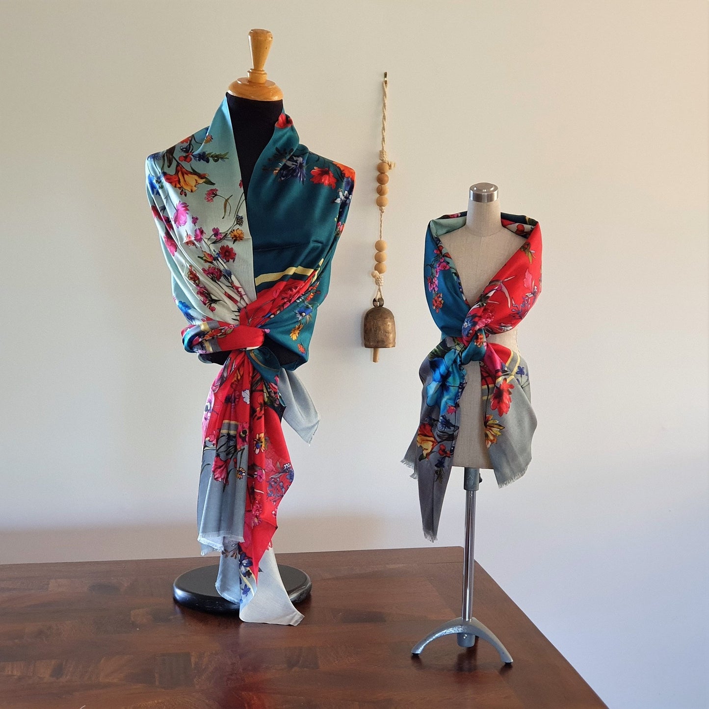 Pure Silk Shawl Teal Ombre Digital Print - Opal Merino