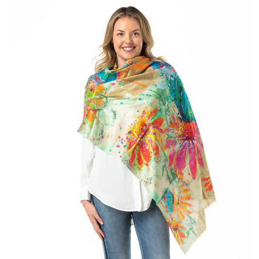 Pure Silk Wrap Jackson Pollock Butterfly - Opal Merino