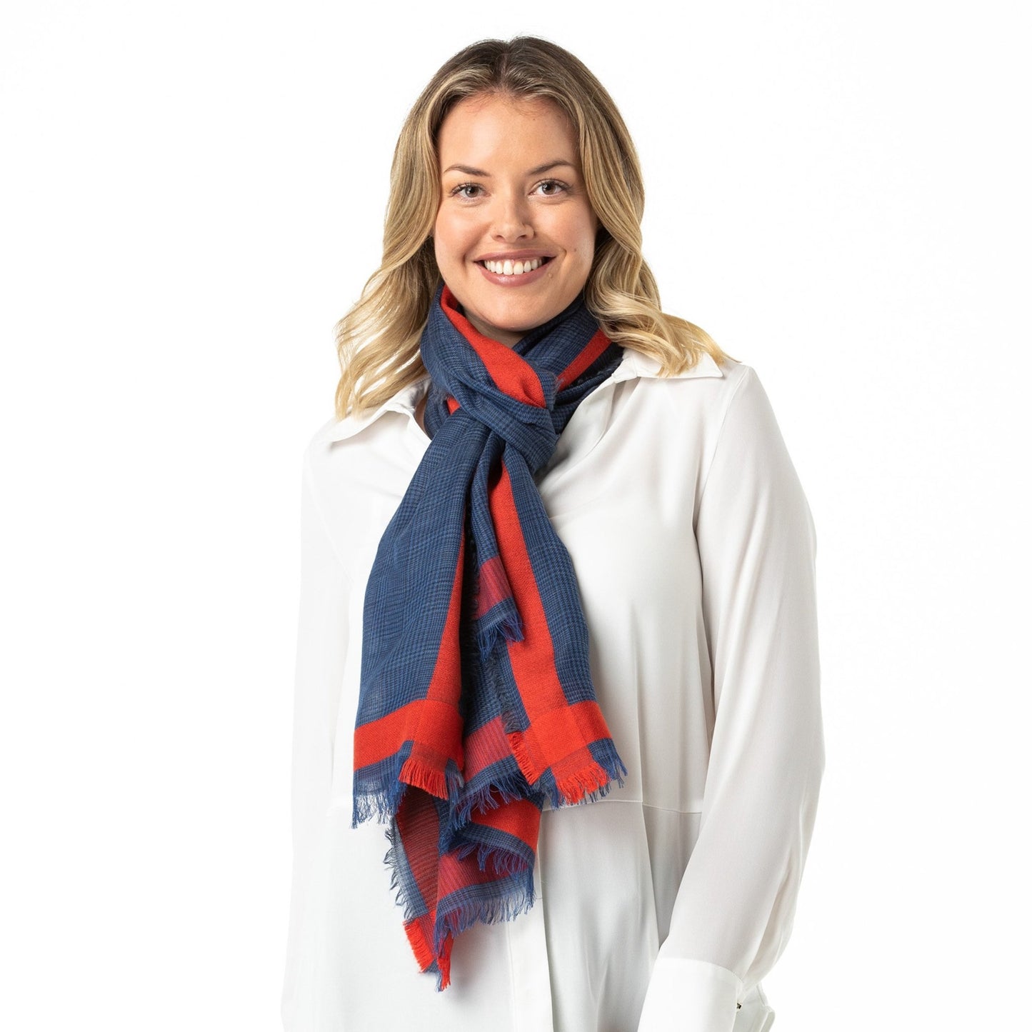 Red Border Merino/Cotton/Acrylic Shawl - Opal Merino