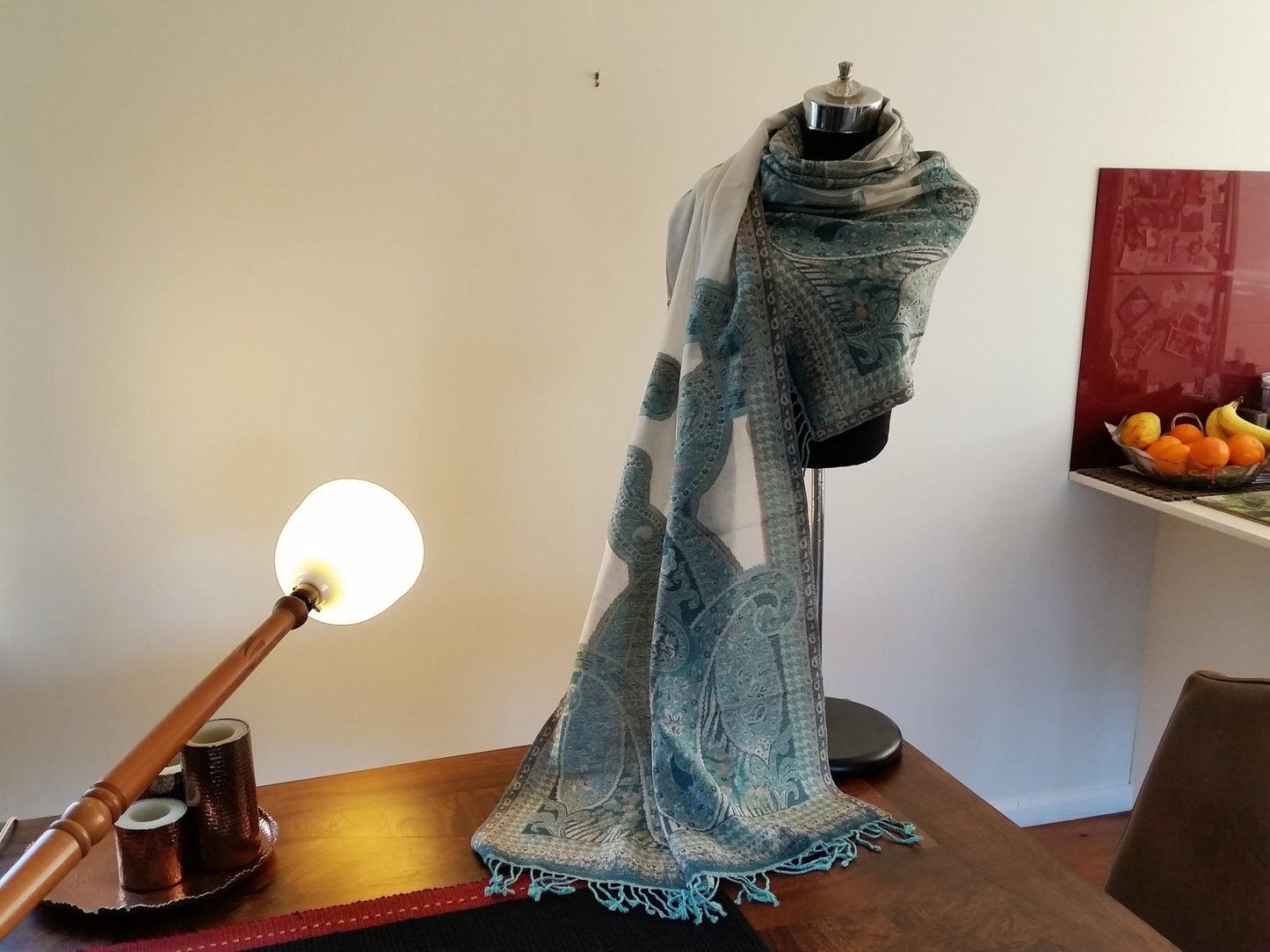 White Turquoise' Merino Wool Shawl - Opal Merino