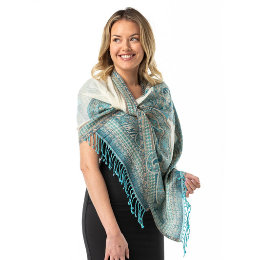 White Turquoise' Merino Wool Shawl - Opal Merino