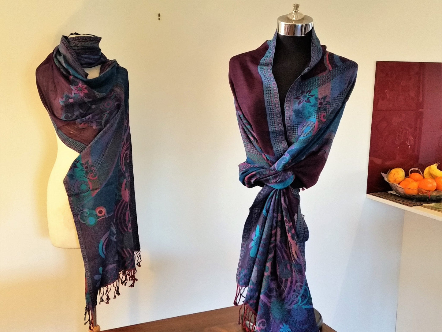 Wine Teal' Merino Wool Shawl - Opal Merino