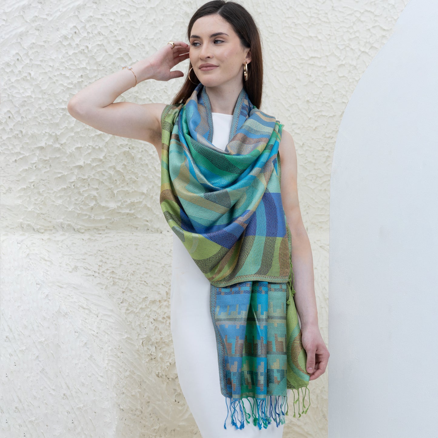 AB Geo Green Pure Silk Shawl