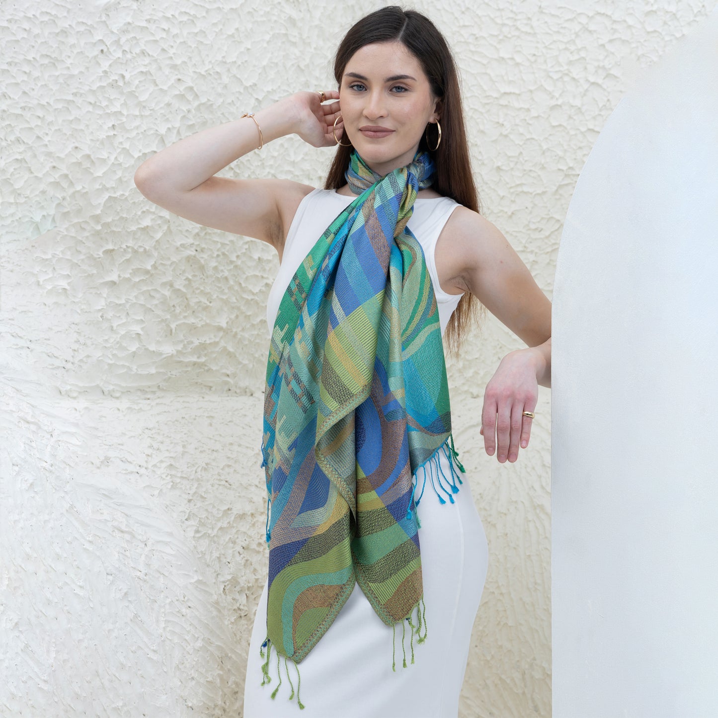 AB Geo Green Pure Silk Shawl