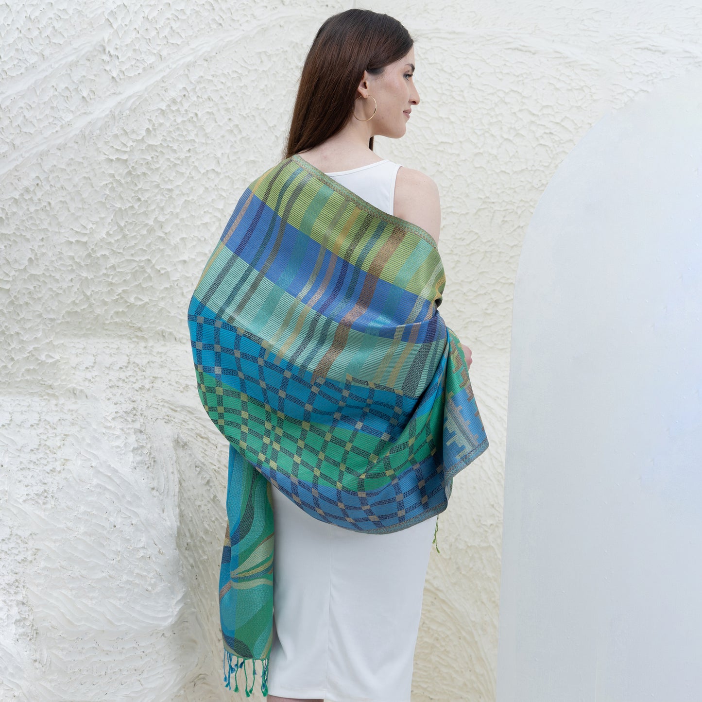 AB Geo Green Pure Silk Shawl