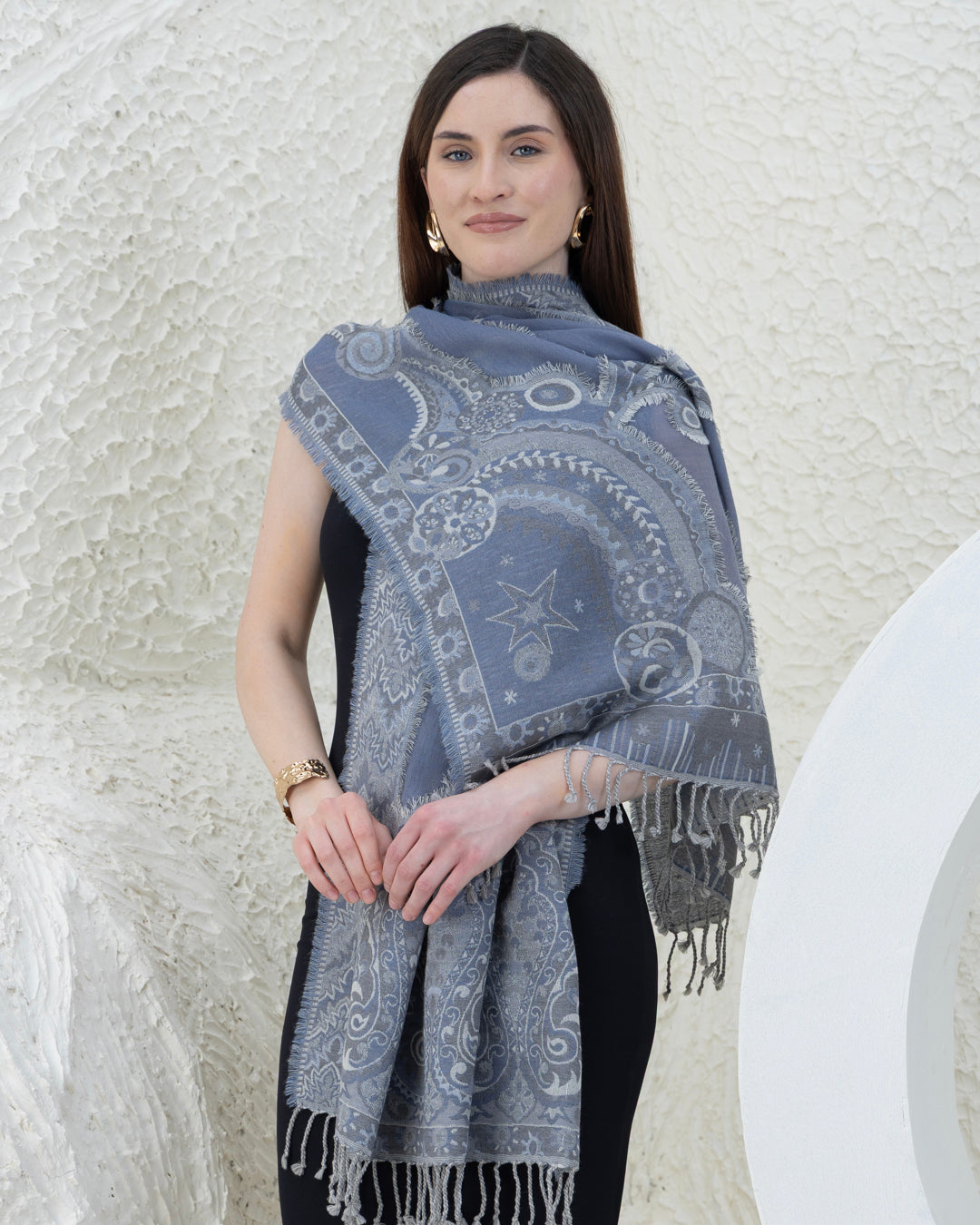 Steel Blue Merino Wool Shawl