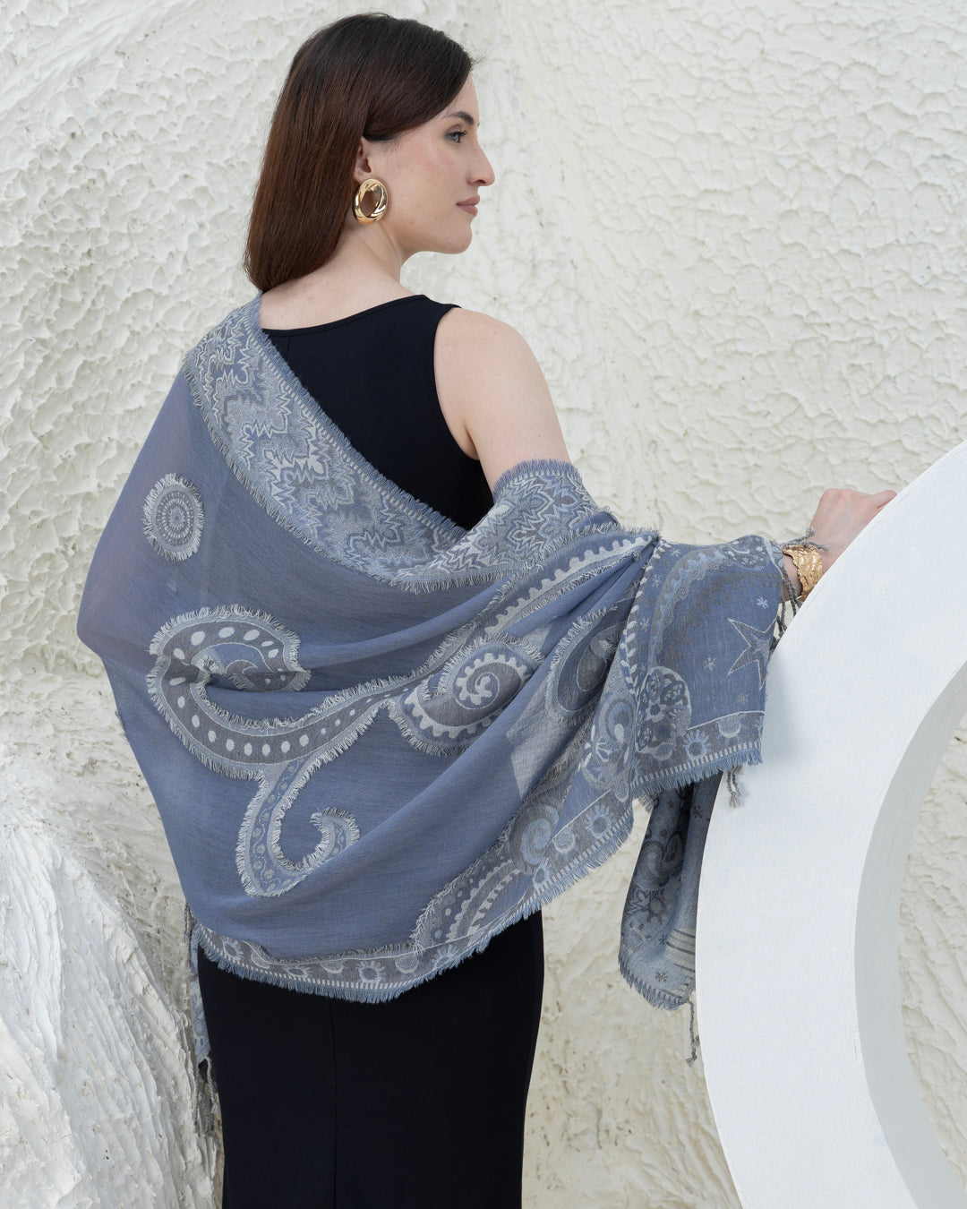 Steel Blue Merino Wool Shawl