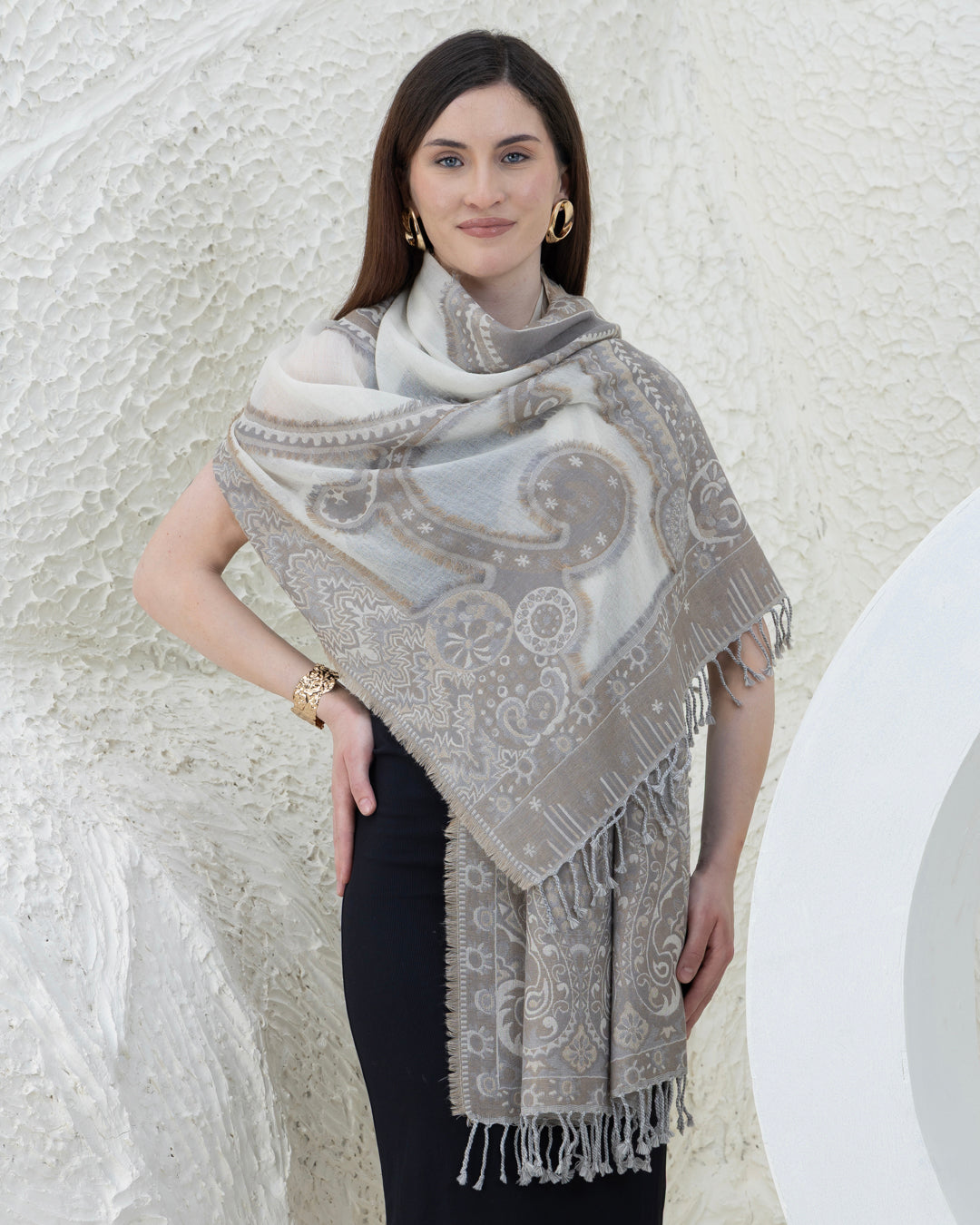 Neutral Fray Merino Wool Shawl