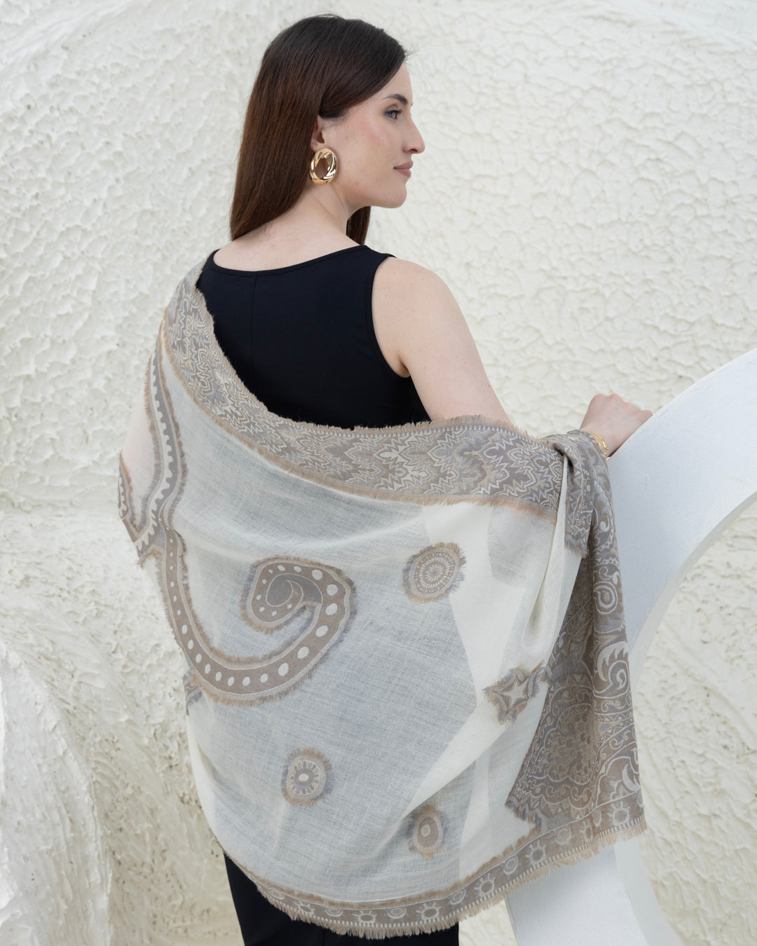 Neutral Fray Merino Wool Shawl