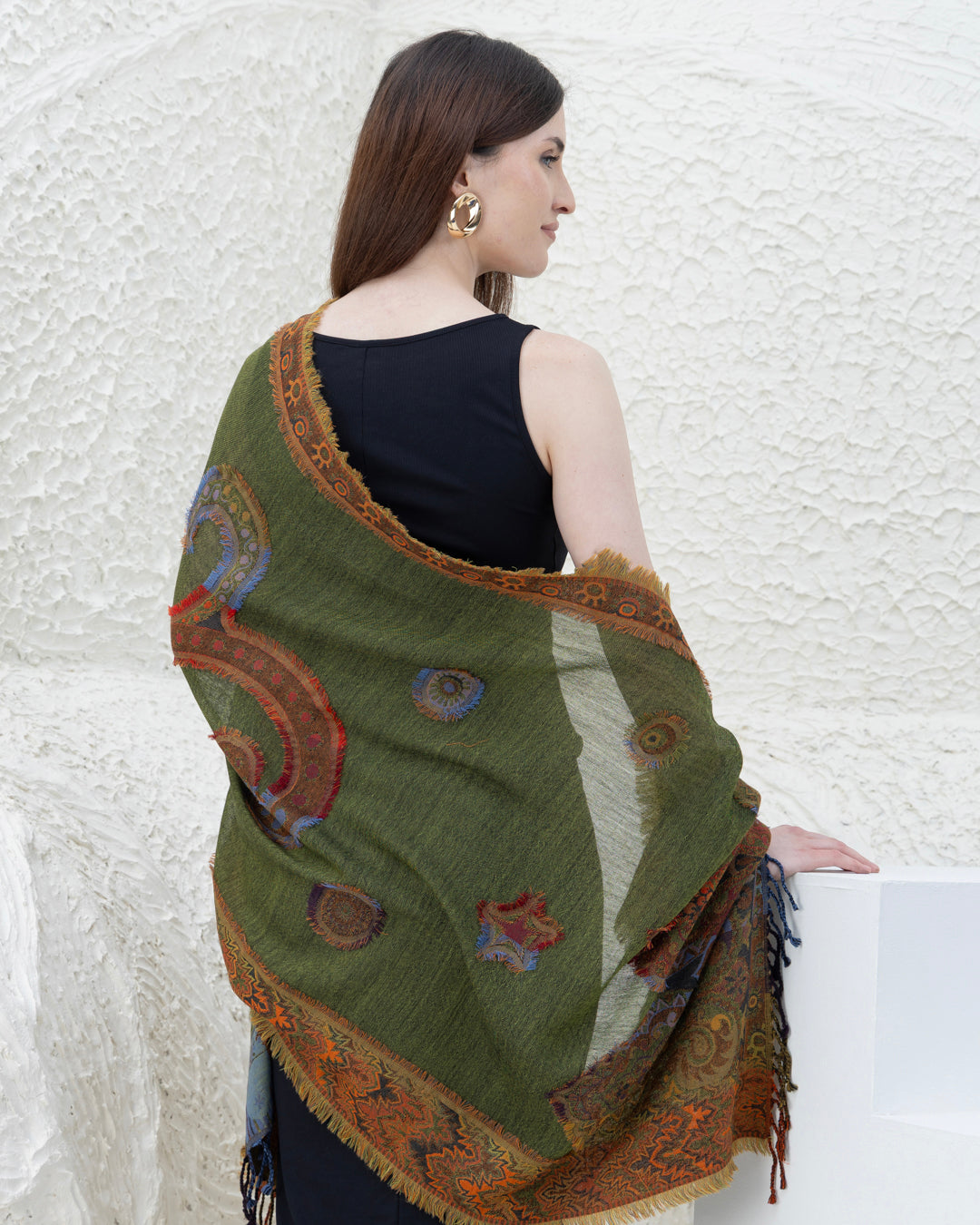 Green Fray Merino Wool Shawl