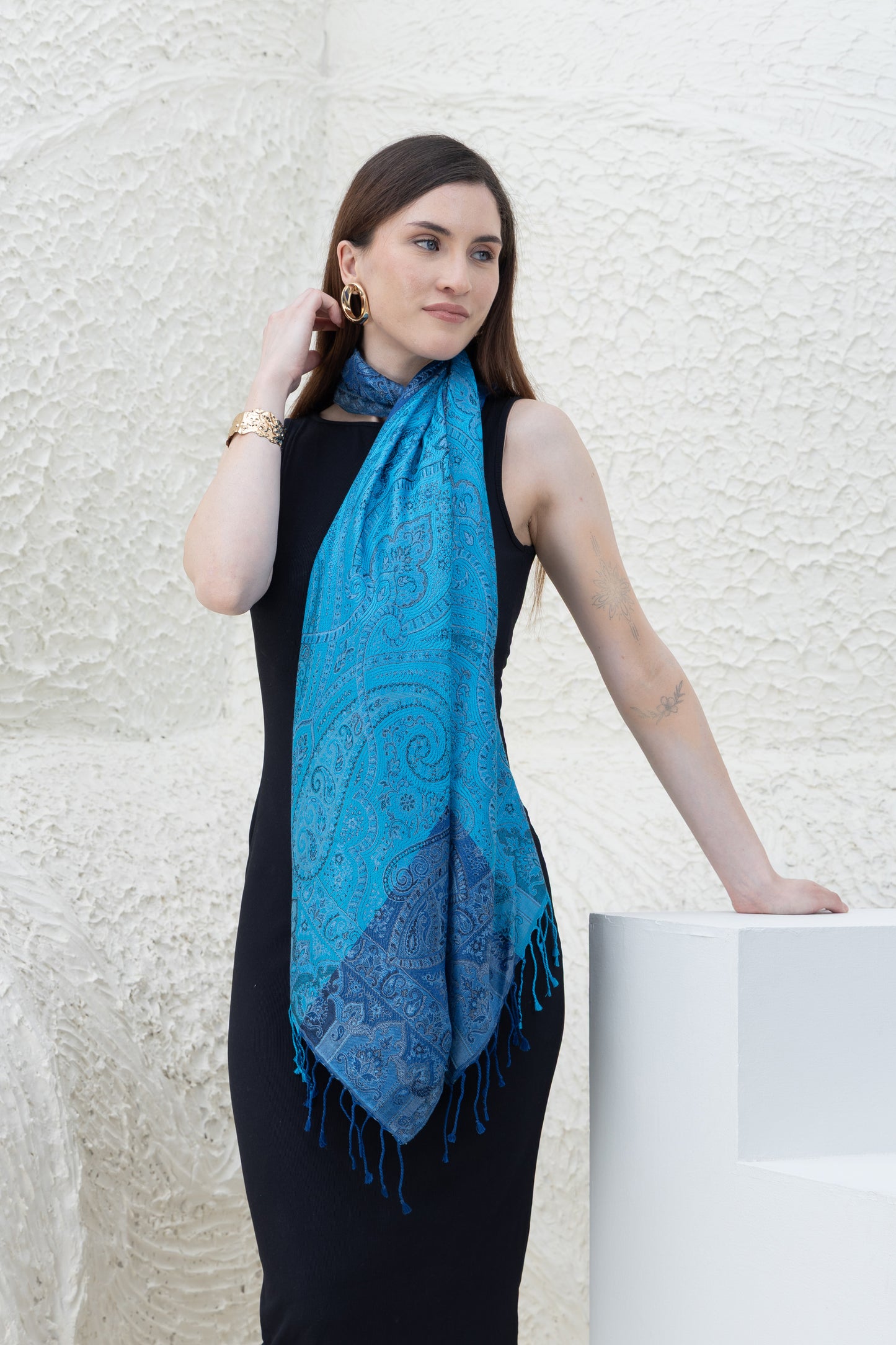 Turquoise & Cobalt Blue Silk Wrap
