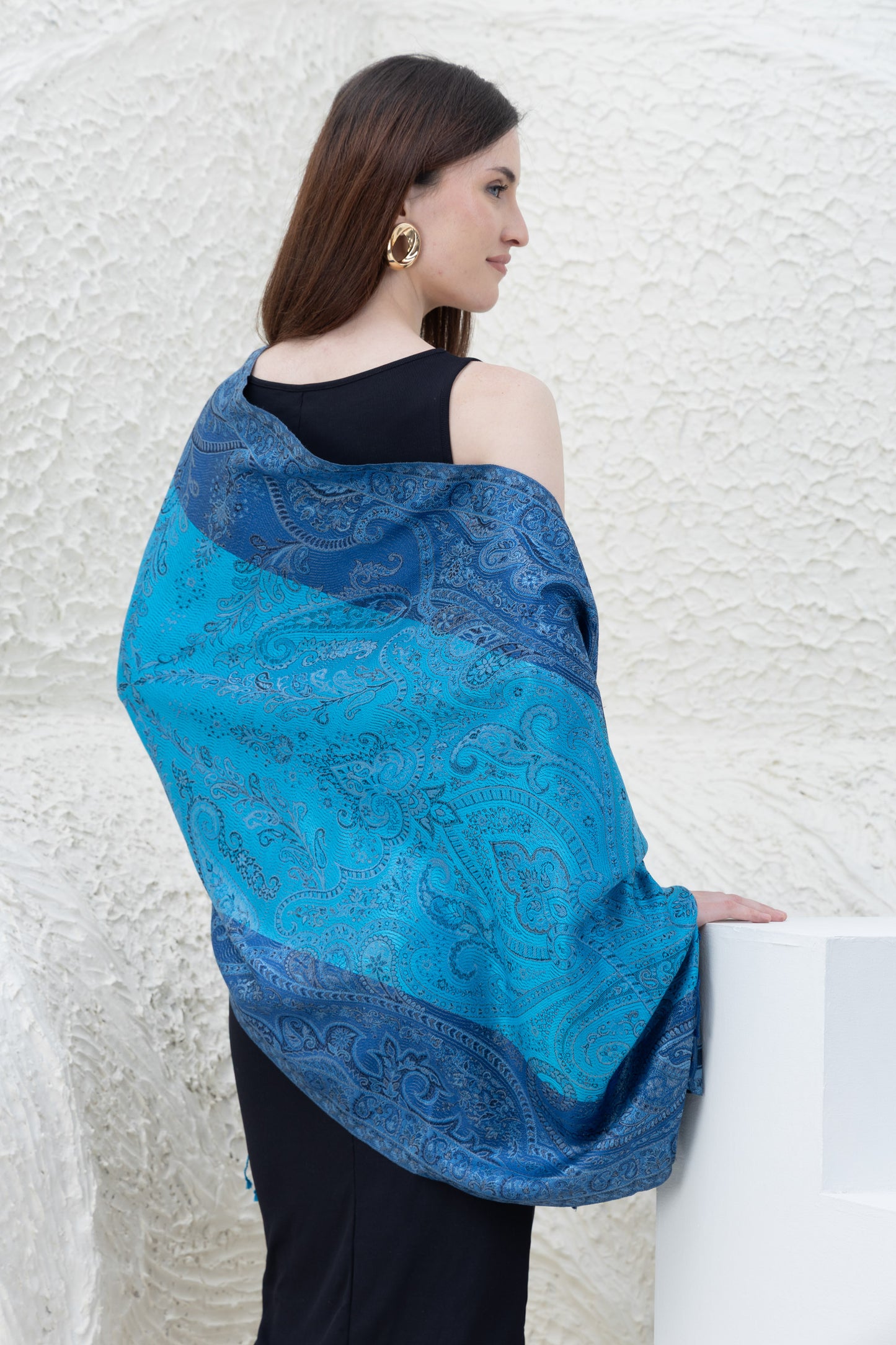 Turquoise & Cobalt Blue Silk Wrap