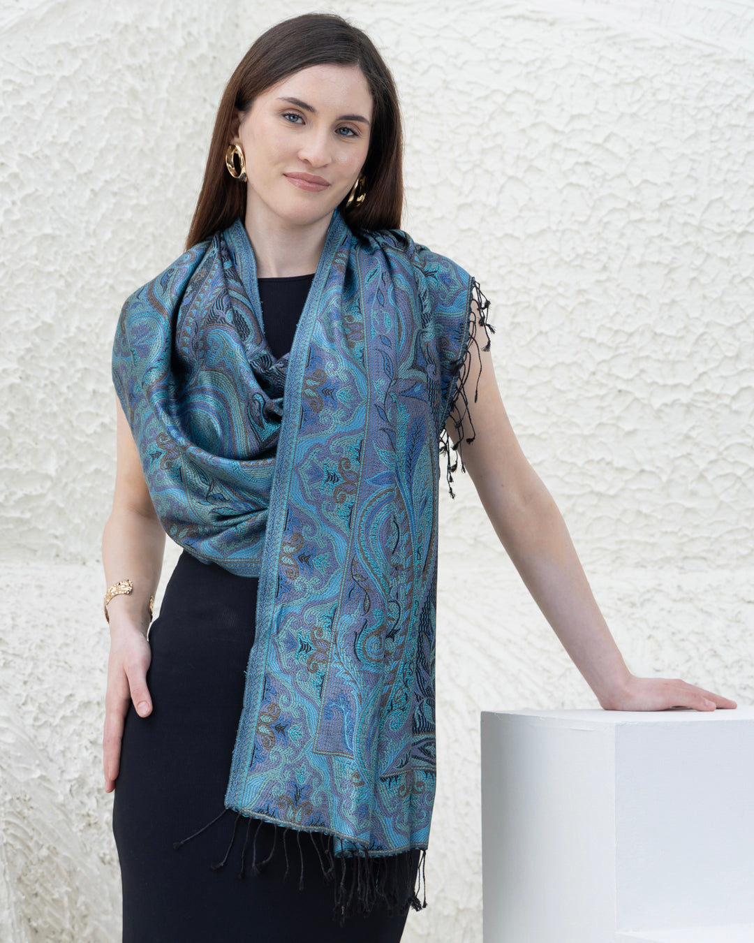 Jacaranda Teal Pure Silk Shawl