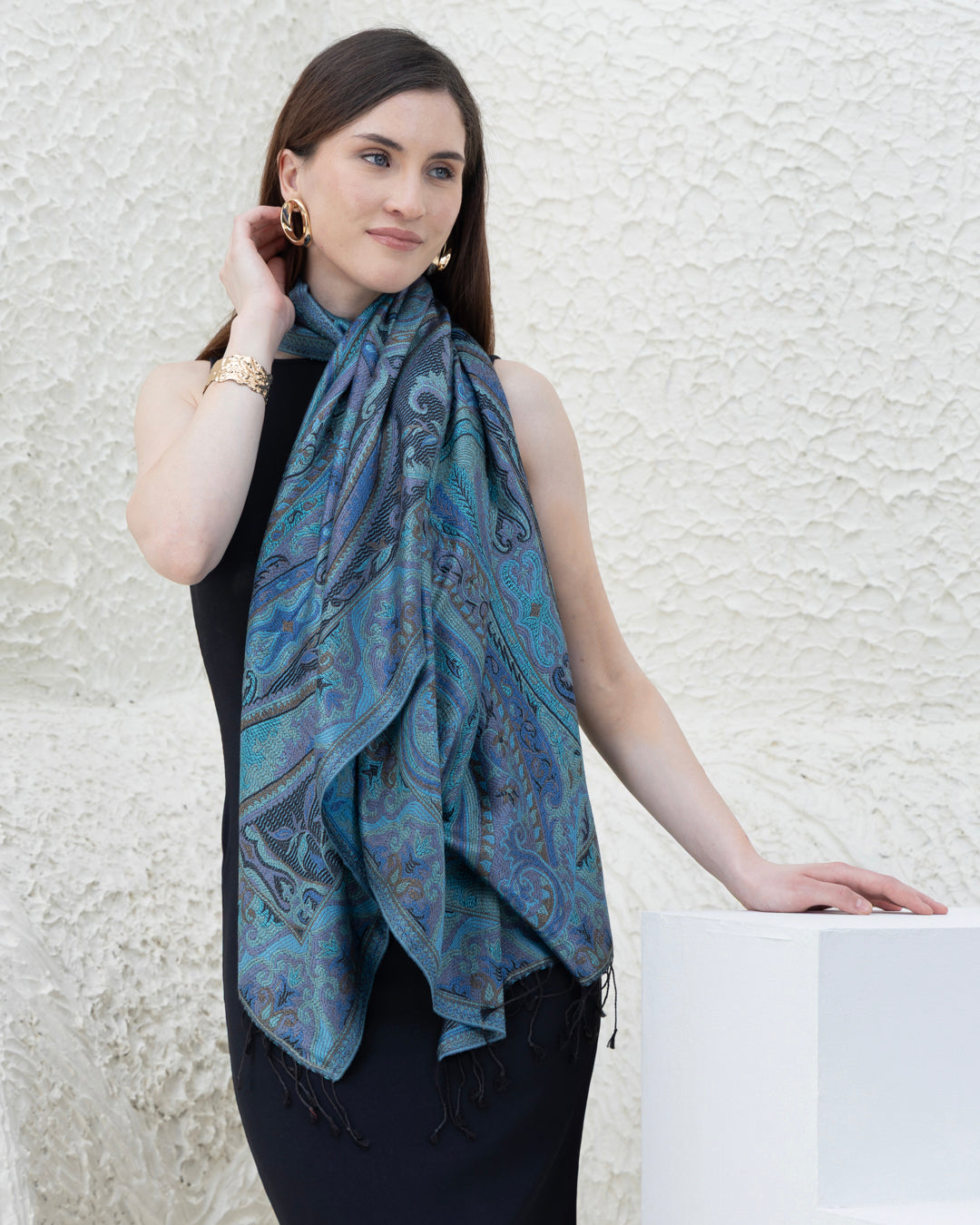 Jacaranda Teal Pure Silk Shawl