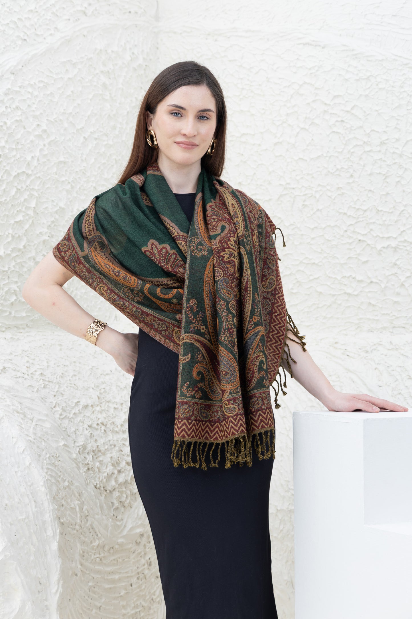 Deep Forest Green Merino Wool Shawl