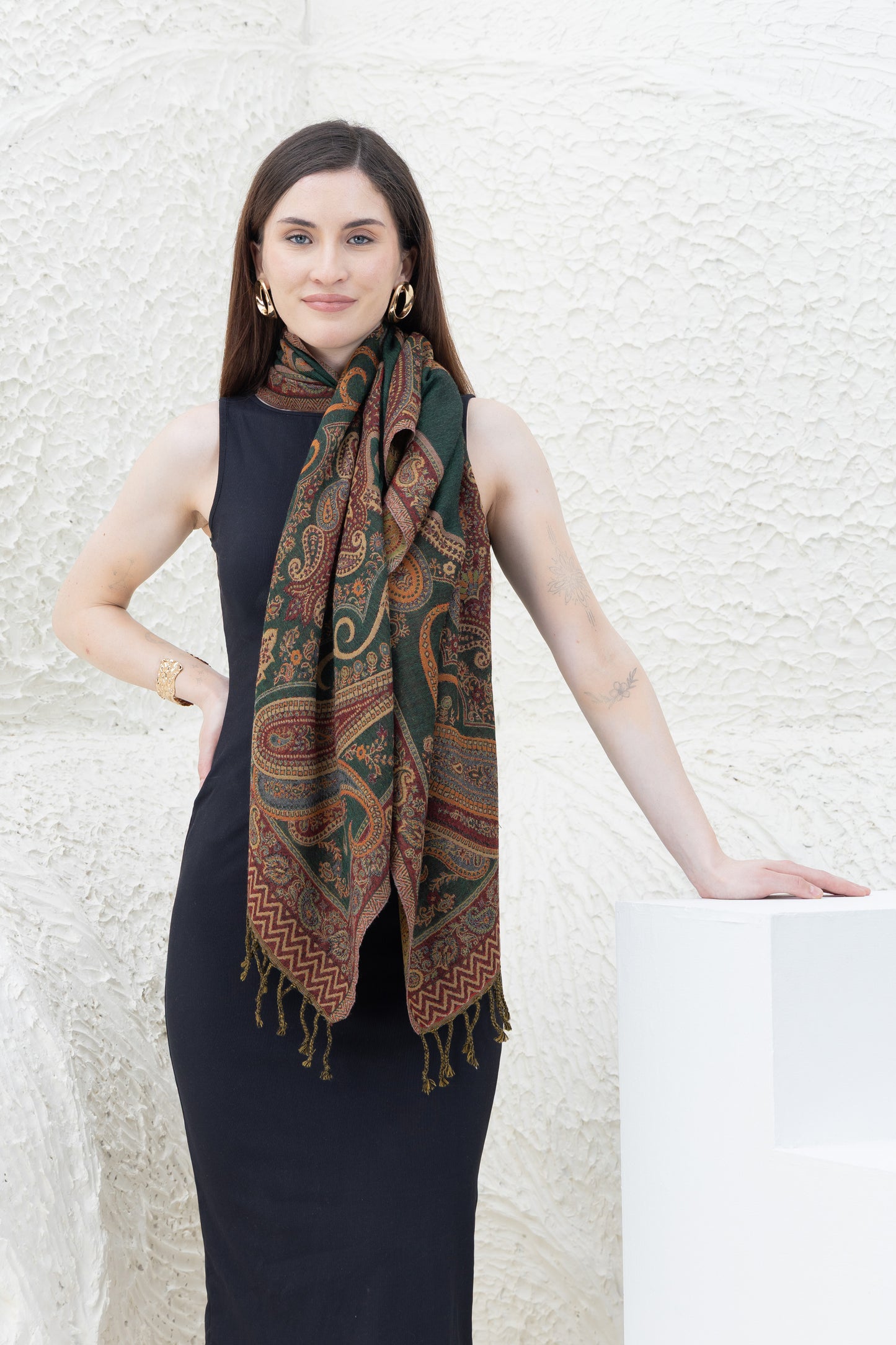 Deep Forest Green Merino Wool Shawl