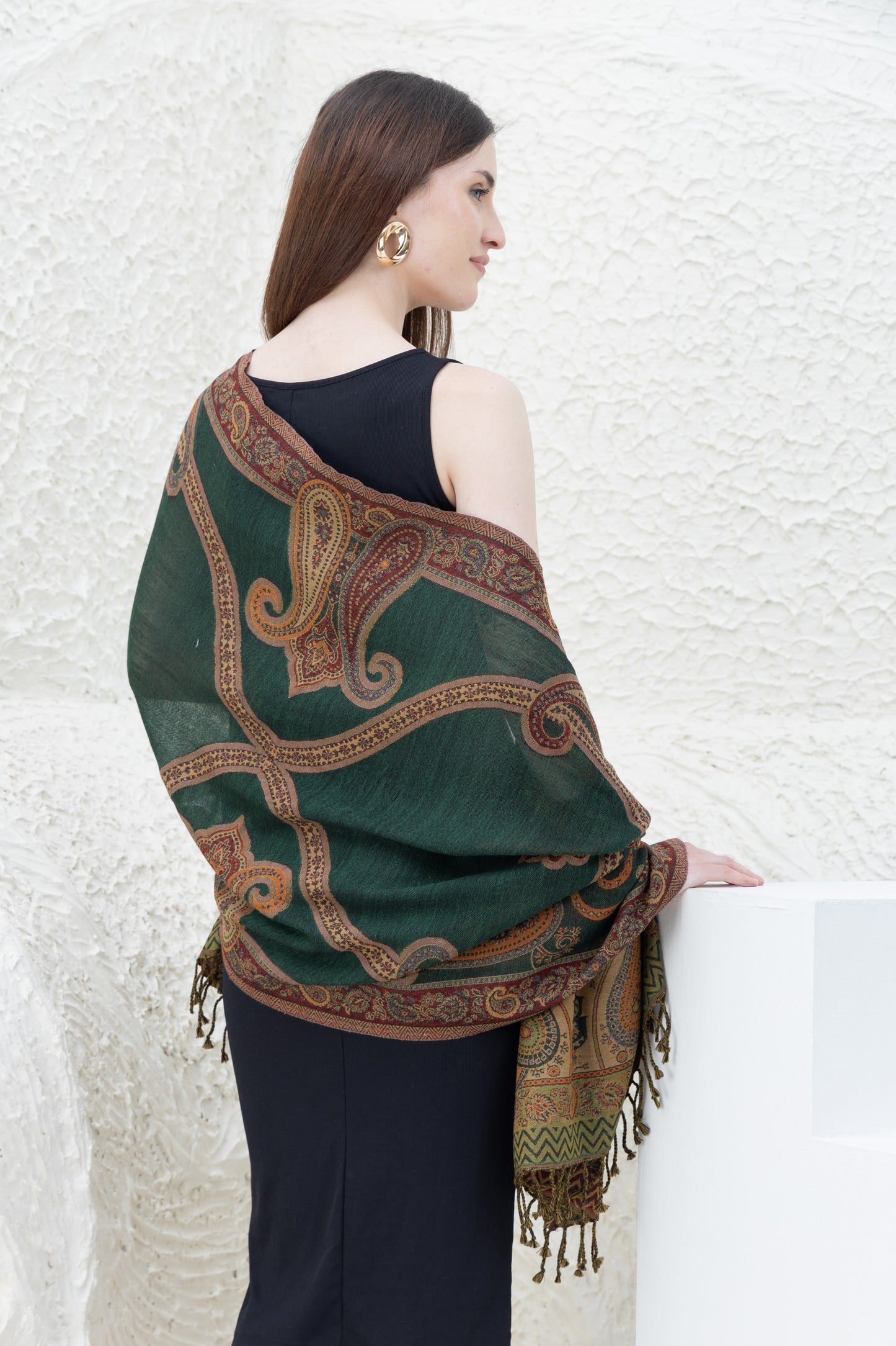 Deep Forest Green Merino Wool Shawl
