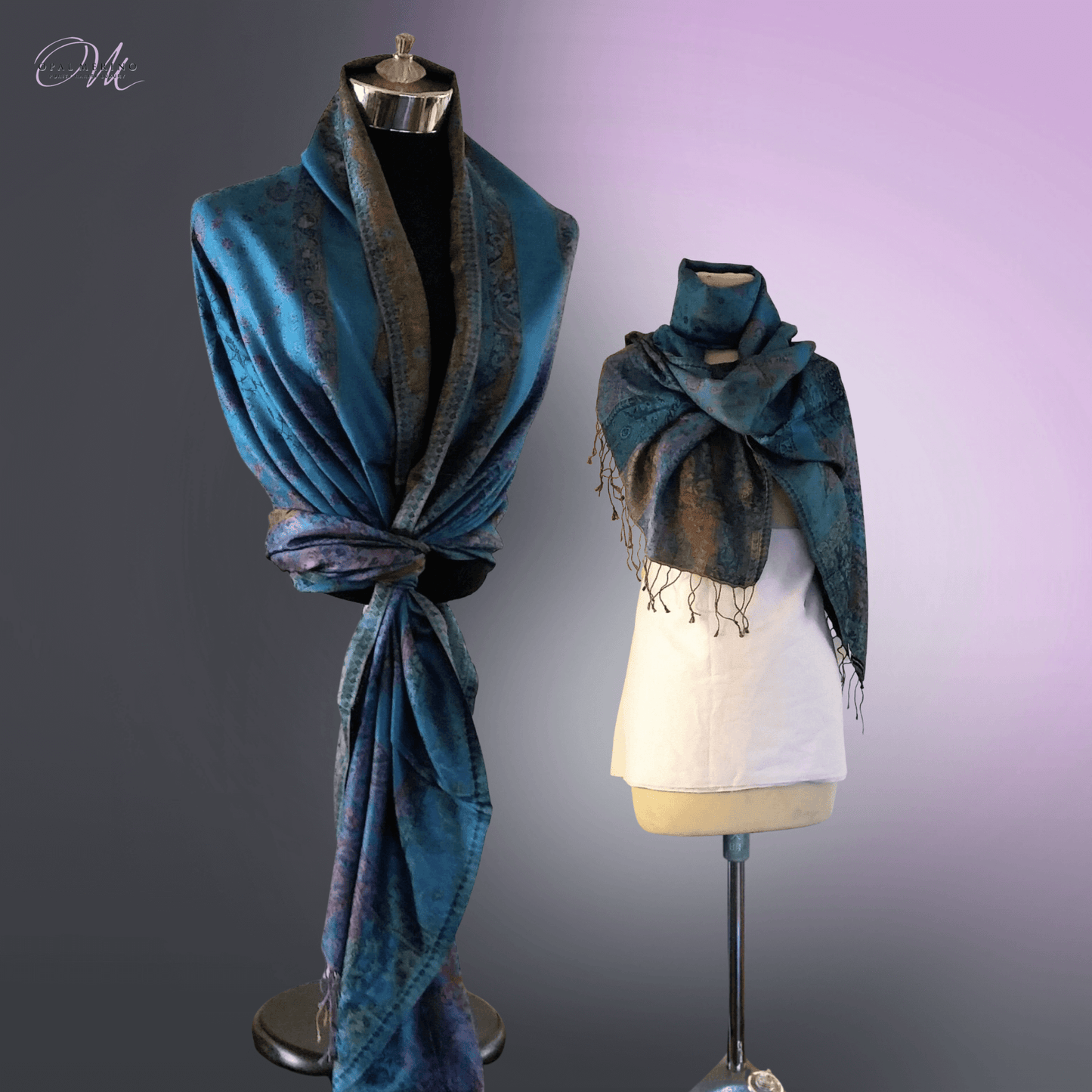 Double Sided Teal Classic' Silk Shawl