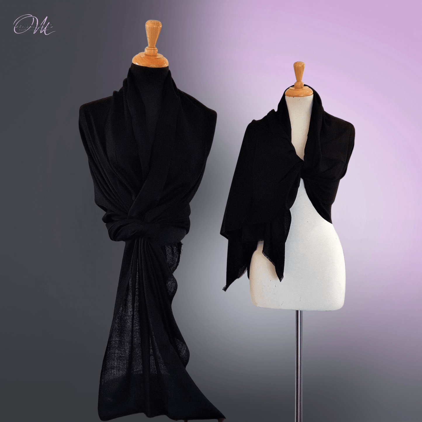 Plain Black Merino Silk Shawl