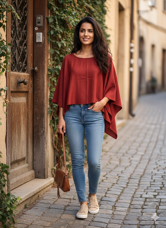 Cashmere Merino Kimono Top Rust