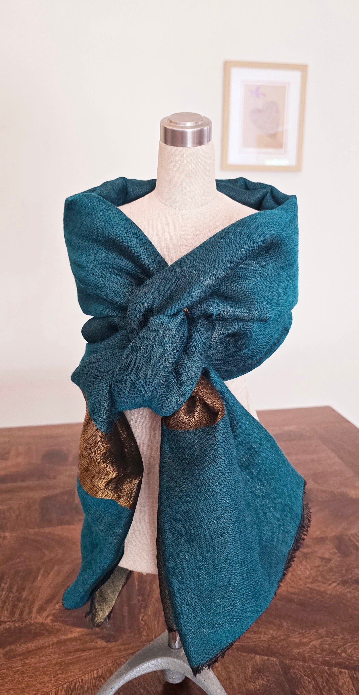 Teal Merino Wool & Lurex Shawl