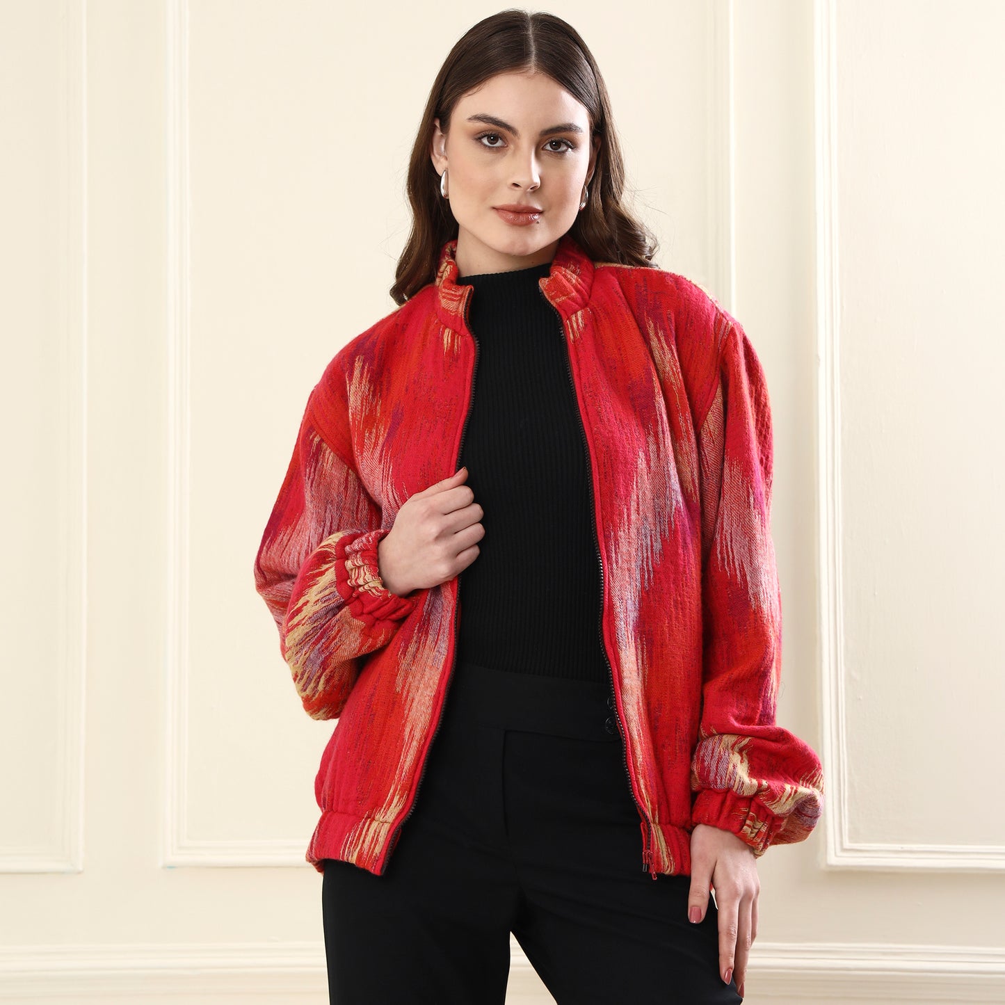 Merino Wool Bomber Jacket Coral