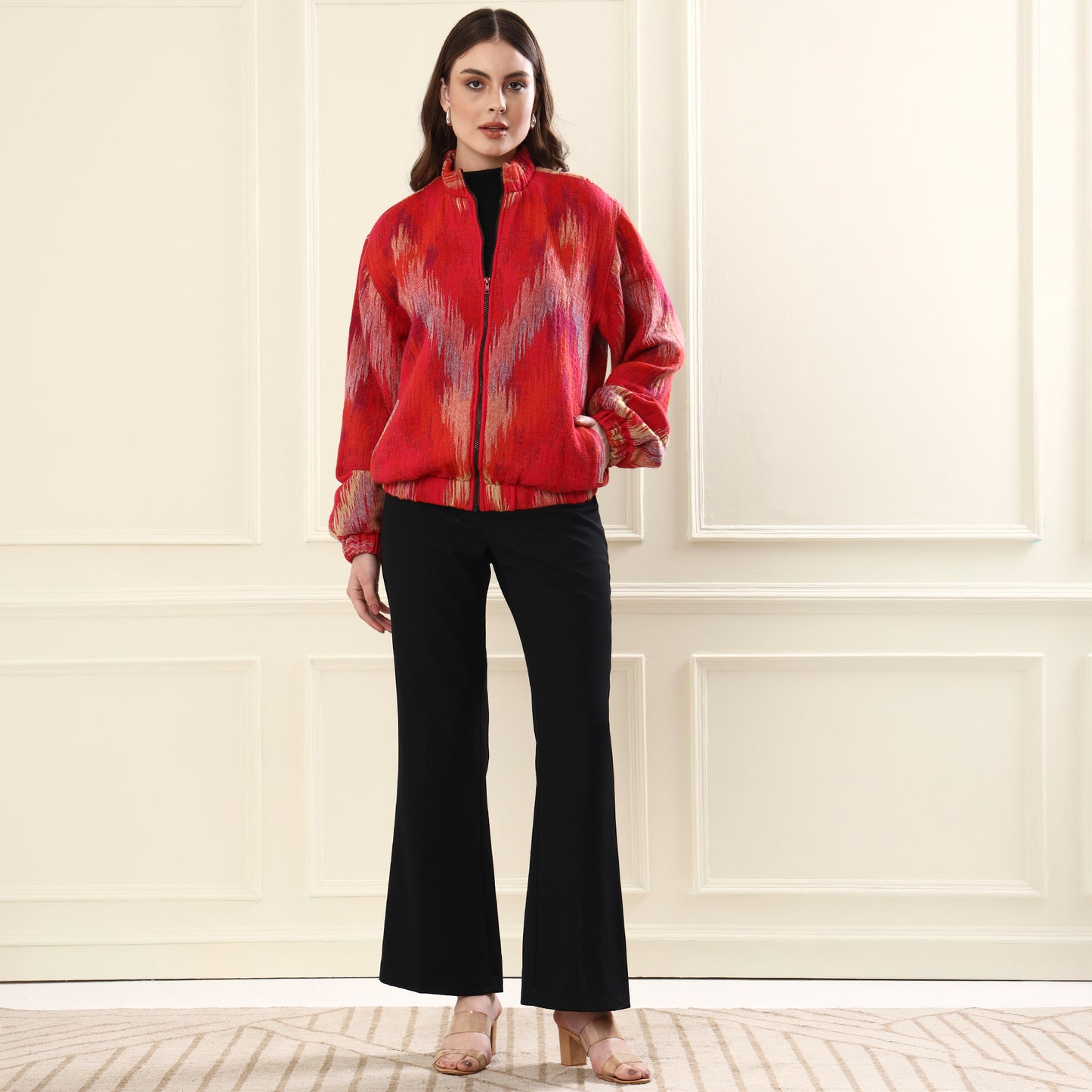 Merino Wool Bomber Jacket Coral