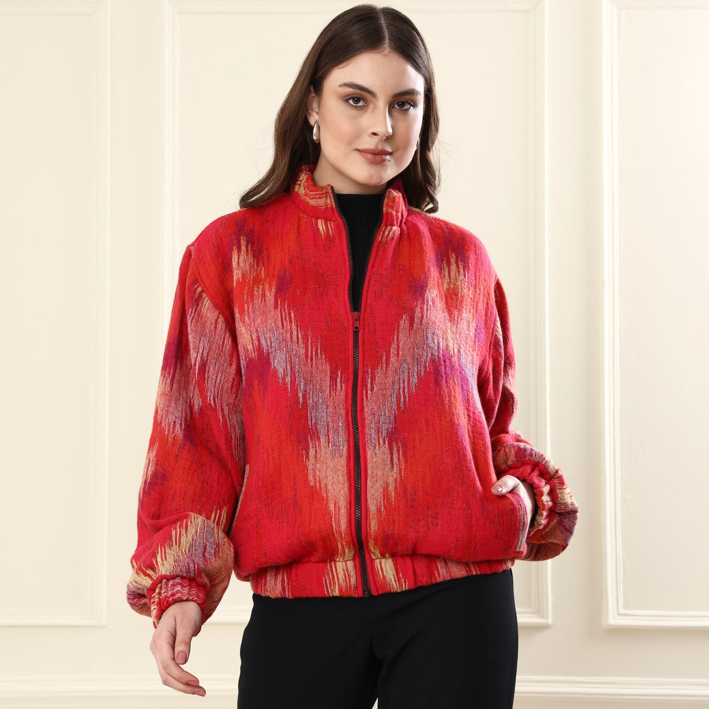 Merino Wool Bomber Jacket Coral